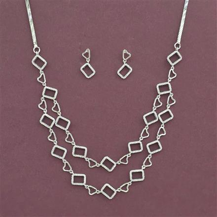 Cz Classic Necklace Set With 2 Tone Rhodium Plating
