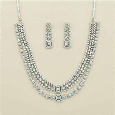 Cz Classic Necklace Set With 2 Tone Rhodium Plating