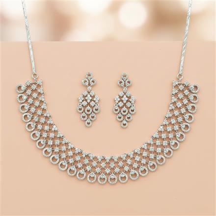 Cz Classic Necklace Set With 2 Tone Rhodium Plating
