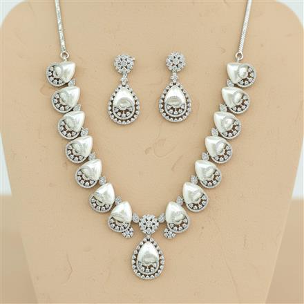 Cz Classic Necklace Set With 2 Tone Rhodium Plating