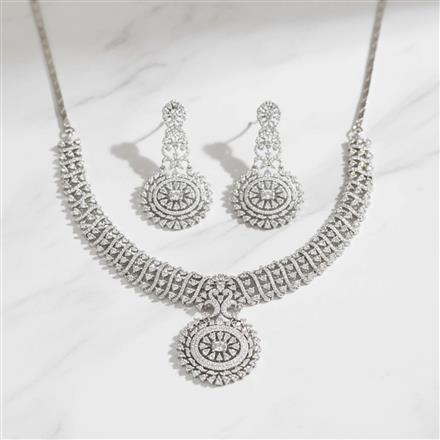 Cz Classic Necklace Set With Mehndi 2 Tone Rhodium Plating