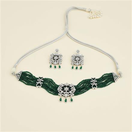 Cz Choker Necklace Set With Rhodium Plating