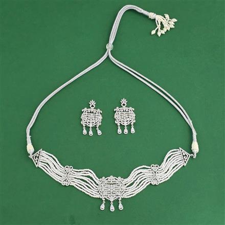 Cz Choker Necklace Set With Rhodium Plating
