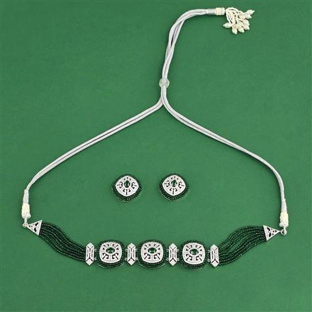 Cz Choker Necklace Set With Rhodium Plating