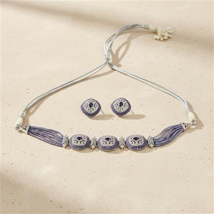 Cz Choker Necklace Set With Rhodium Plating