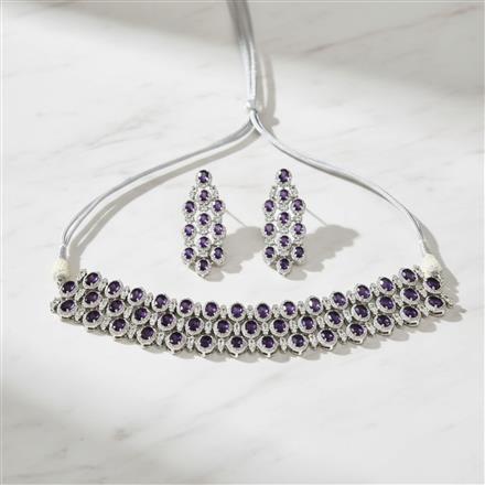 Cz Classic Necklace Set With Rhodium Plating
