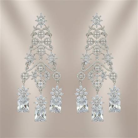 Cz Classic Earring With Rhodium Plating