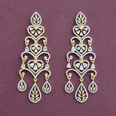 Cz Classic Earring With Mehndi 2 Tone Rhodium Plating