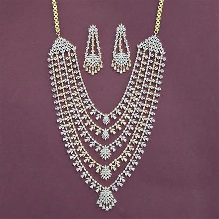 Cz Long Necklace Set With 2 Tone Rhodium Plating