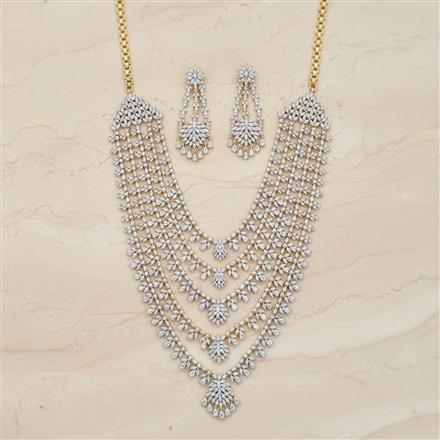 Cz Long Necklace Set With 2 Tone Rhodium Plating