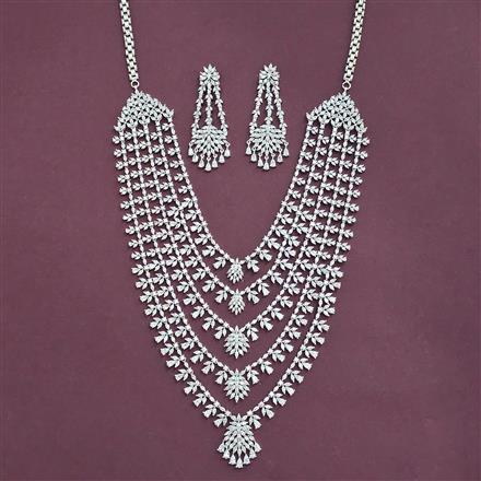 Cz Long Necklace Set With 2 Tone Rhodium Plating