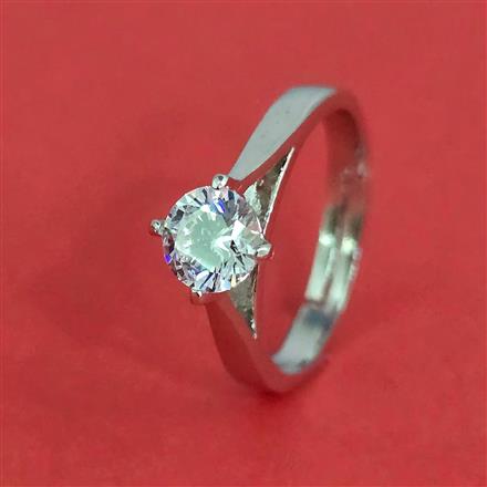 Cz Adjustable Ring With Mehndi 2 Tone Rhodium Plating