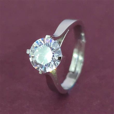 Cz Adjustable Ring With Mehndi 2 Tone Rhodium Plating