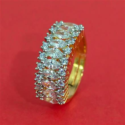 Cz Adjustable Ring With Mehndi 2 Tone Rhodium Plating