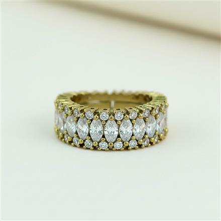 Cz Adjustable Ring With Mehndi 2 Tone Rhodium Plating
