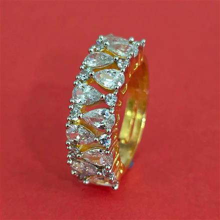 Cz Adjustable Ring With Mehndi 2 Tone Rhodium Plating