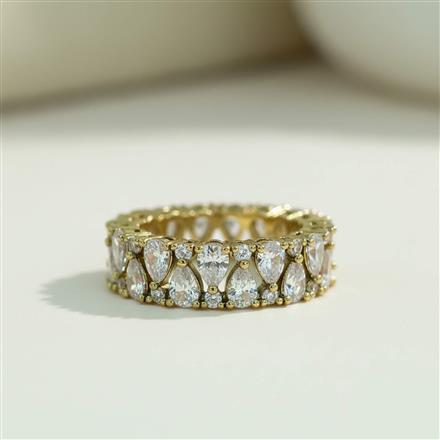 Cz Adjustable Ring With Mehndi 2 Tone Rhodium Plating