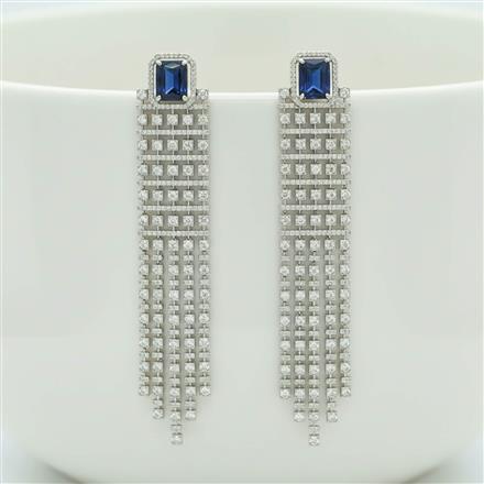 Cz Long Earring With Rhodium Plating