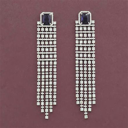 Cz Long Earring With Rhodium Plating