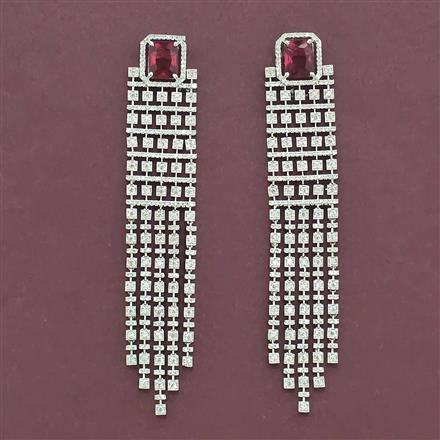 Cz Long Earring With Rhodium Plating