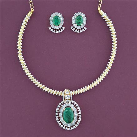 American Diamond Pearl Pendant Set With Gold Plating