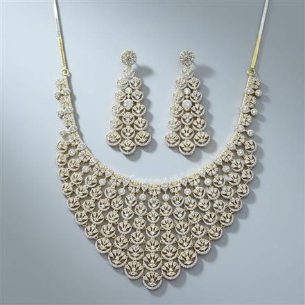 Cz Classic Necklace Set With Mehndi 2 Tone Rhodium Plating