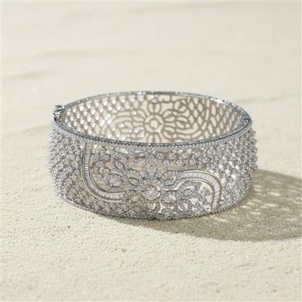 Cz Openable Kada With Rhodium Plating