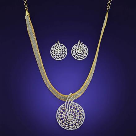 Cz Classic Pendant Set With 2 Tone Rhodium Plating