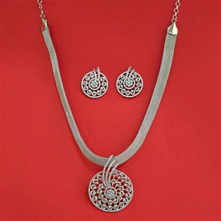 Cz Classic Pendant Set With 2 Tone Rhodium Plating