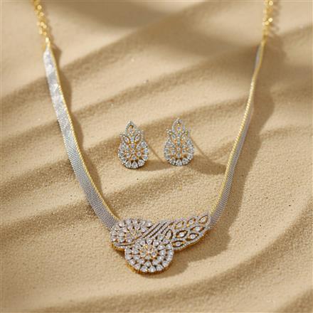 Cz Classic Pendant Set With 2 Tone Rhodium Plating
