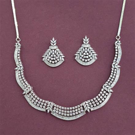 Cz Classic Necklace Set With Carat 2 Tone Rhodium Plating