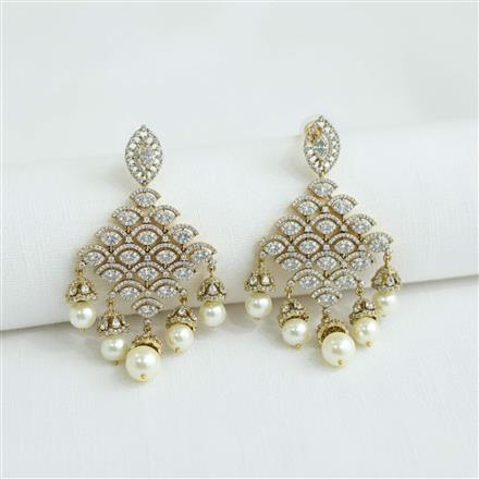 Cz Classic Earring With Mehndi 2 Tone Rhodium Plating