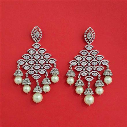 Cz Classic Earring With Mehndi 2 Tone Rhodium Plating