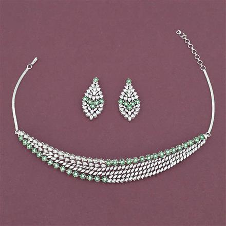 Cz Classic Necklace Set With Rhodium Plating
