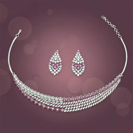 Cz Classic Necklace Set With Rhodium Plating