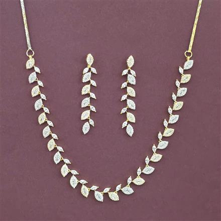 Cz Classic Necklace Set With Mehndi 2 Tone Rhodium Plating