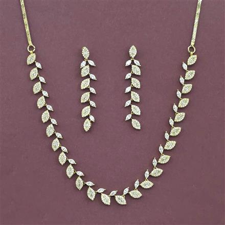 Cz Classic Necklace Set With Mehndi 2 Tone Rhodium Plating