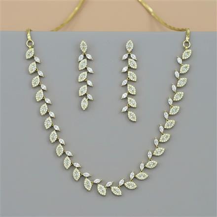 Cz Classic Necklace Set With Mehndi 2 Tone Rhodium Plating