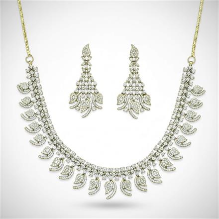 Cz Classic Necklace Set With Mehndi 2 Tone Rhodium Plating