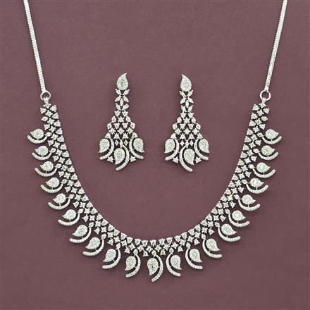 Cz Classic Necklace Set With Mehndi 2 Tone Rhodium Plating
