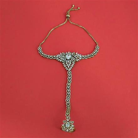 Cz Classic Hath Pan With Mehndi 2 Tone Rhodium Plating