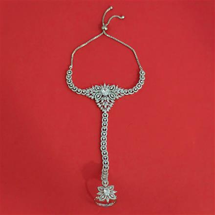 Cz Classic Hath Pan With Mehndi 2 Tone Rhodium Plating