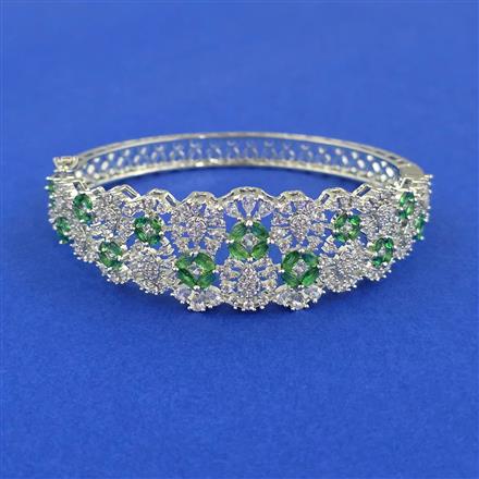 Cubic Zirconia Openable Kada With Rhodium Plating