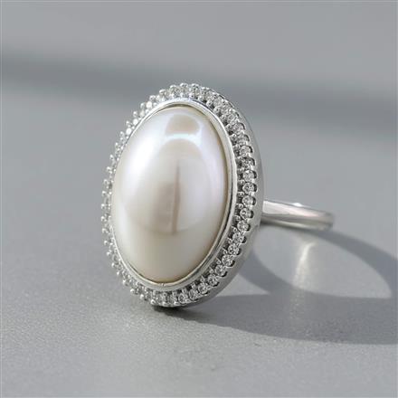 Cz Moti Ring With 2 Tone Rhodium Plating