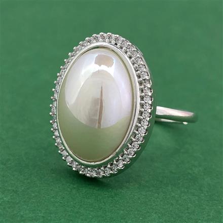 Cz Moti Ring With 2 Tone Rhodium Plating