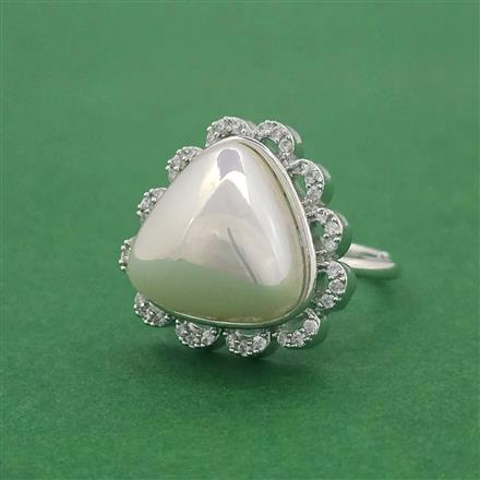 Cz Adjustable Ring With Rhodium 2 Tone Plating