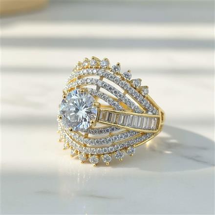 Cz Adjustable Ring With Mehndi 2 Tone Rhodium Plating