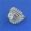 Cz Adjustable Ring With Mehndi 2 Tone Rhodium Plating