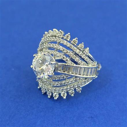 Cz Adjustable Ring With Mehndi 2 Tone Rhodium Plating