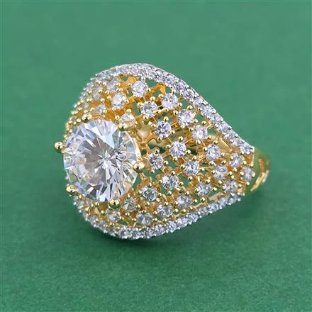 Cz Adjustable Ring With Mehndi 2 Tone Rhodium Plating